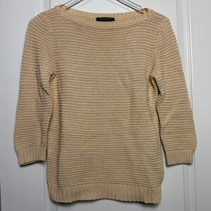 Lauren Ralph Lauren Beige Textured Knit Cotton Sweater Size S